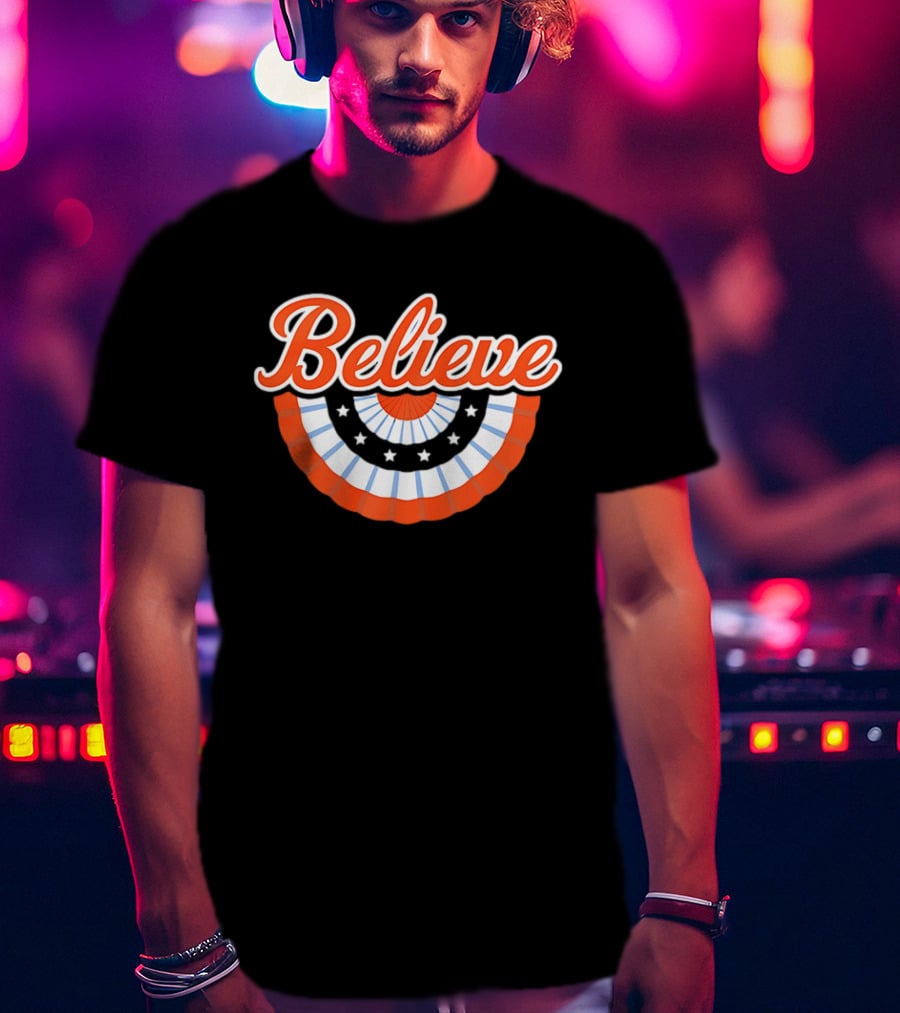New York Mets Baseball Believe Stars With Patriotic Bunting T-Shirt