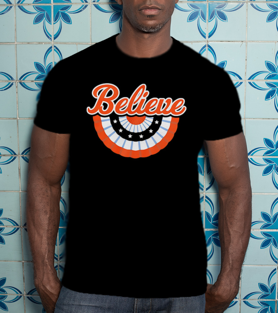 New York Mets Baseball Believe Stars With Patriotic Bunting T-Shirt