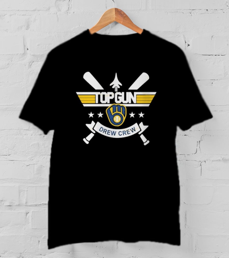 Milwaukee Brewers Top Gun Drew Crew Baseball Bat Glove Stars T-Shirt