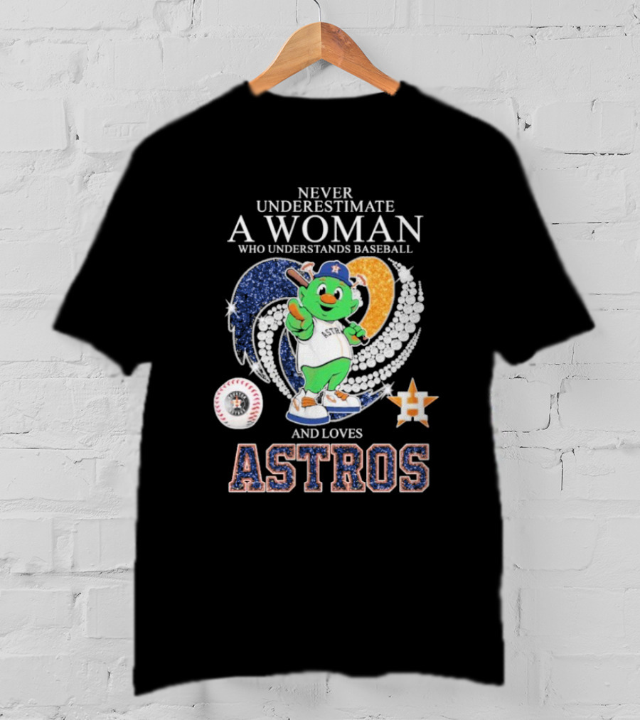 Never Underestimate A Woman Who Understands Baseball And Loves Houston Astros Mascot Diamond Heart T-Shirt
