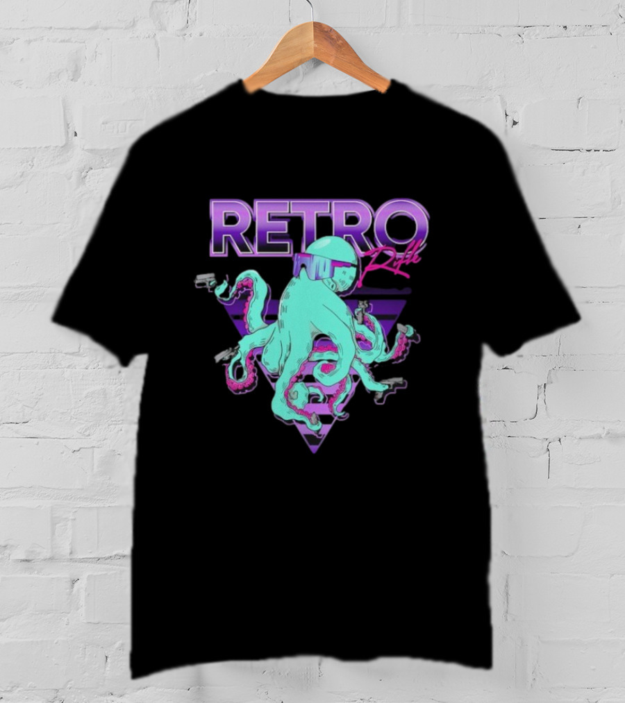 Retro Rifle Octoglock Neon Octopus With Guns And Sunglasses T-Shirt