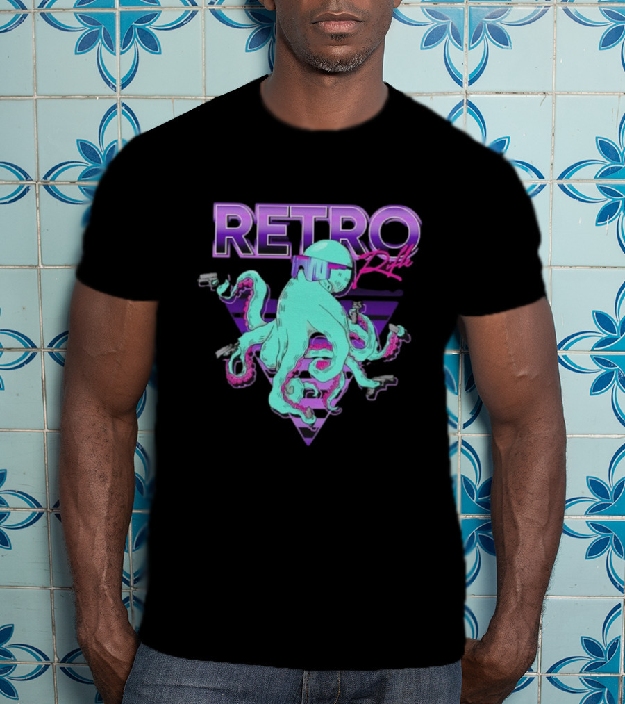 Retro Rifle Octoglock Neon Octopus With Guns And Sunglasses T-Shirt