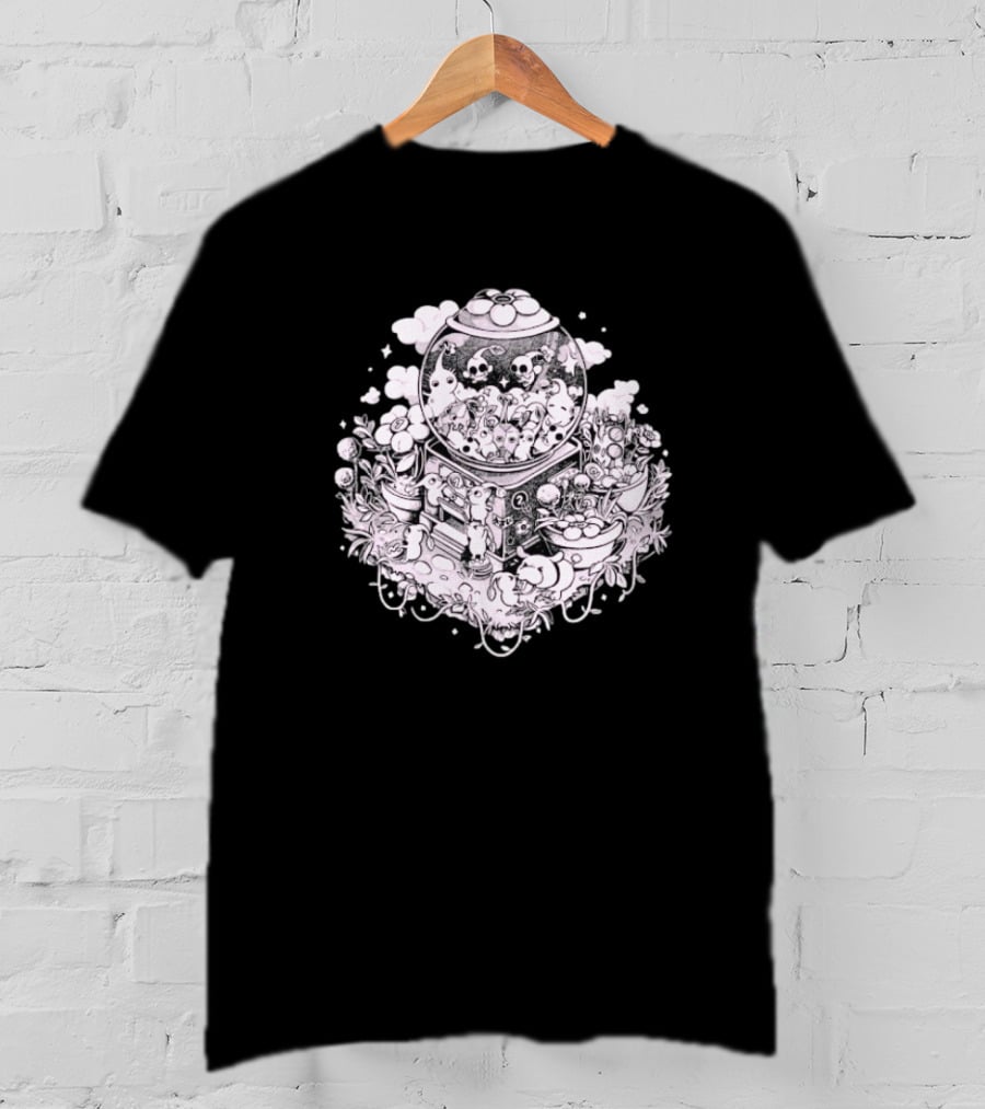 Gacha Machine With Skulls And Flowers Pick-Me T-Shirt