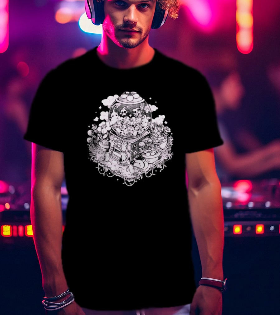 Gacha Machine With Skulls And Flowers Pick-Me T-Shirt