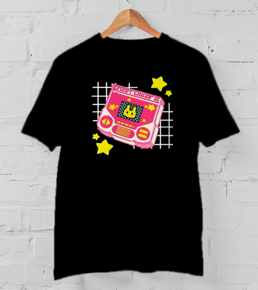 RetroWare Handheld Pink Star Arcade Pixel Bunny Game Typography T-Shirt