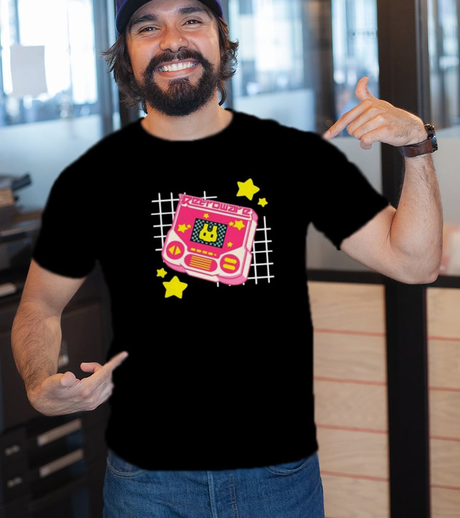 RetroWare Handheld Pink Star Arcade Pixel Bunny Game Typography T-Shirt