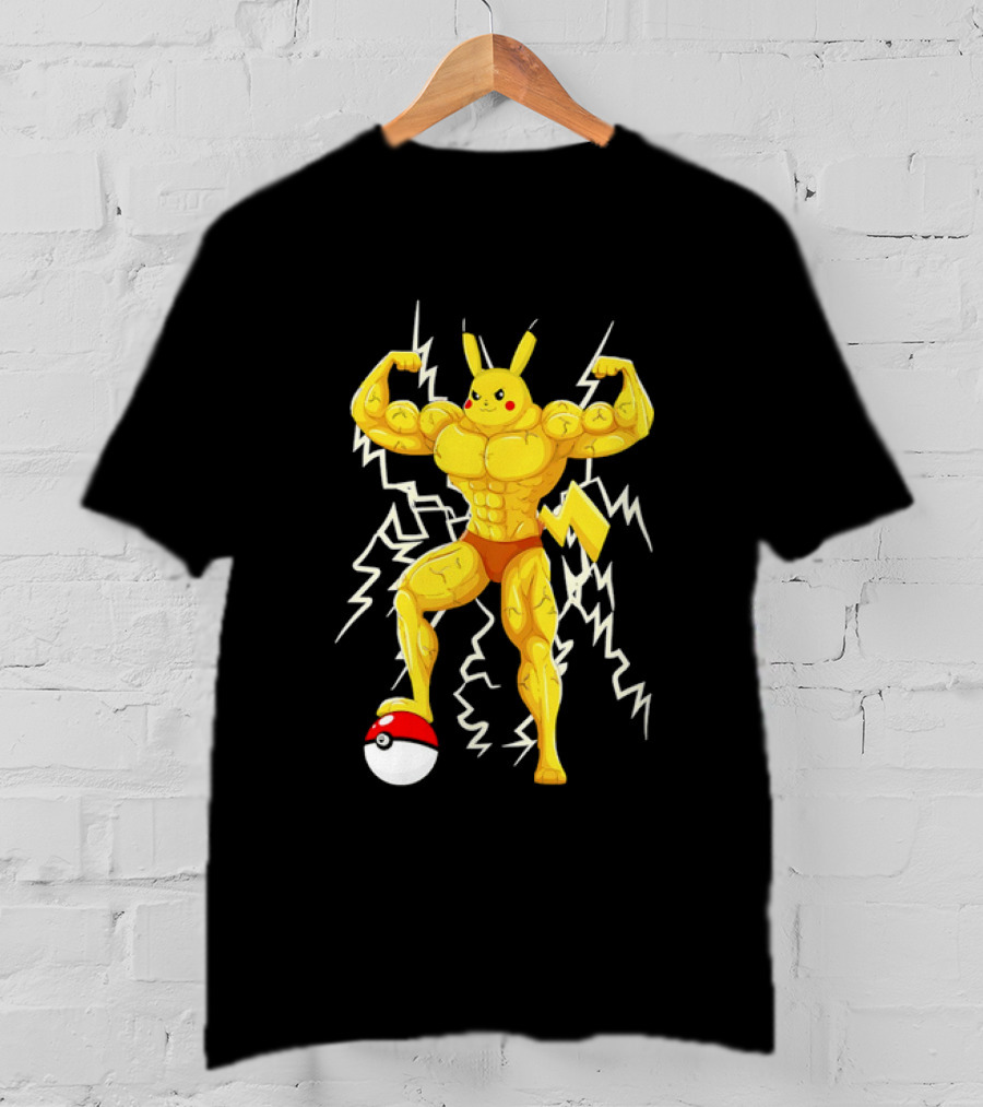 Muscled Pikachu Pumpachu With Lightning And Poké Ball T-Shirt
