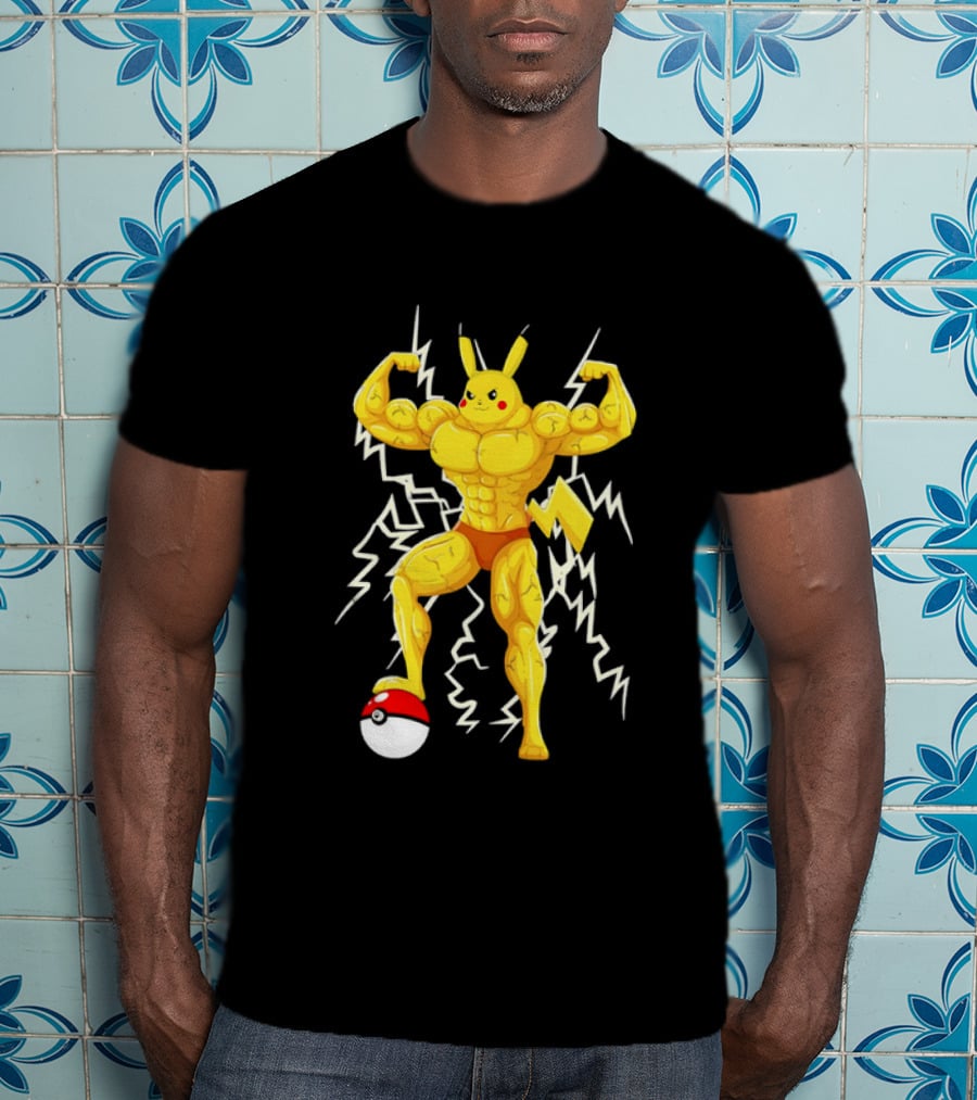 Muscled Pikachu Pumpachu With Lightning And Poké Ball T-Shirt