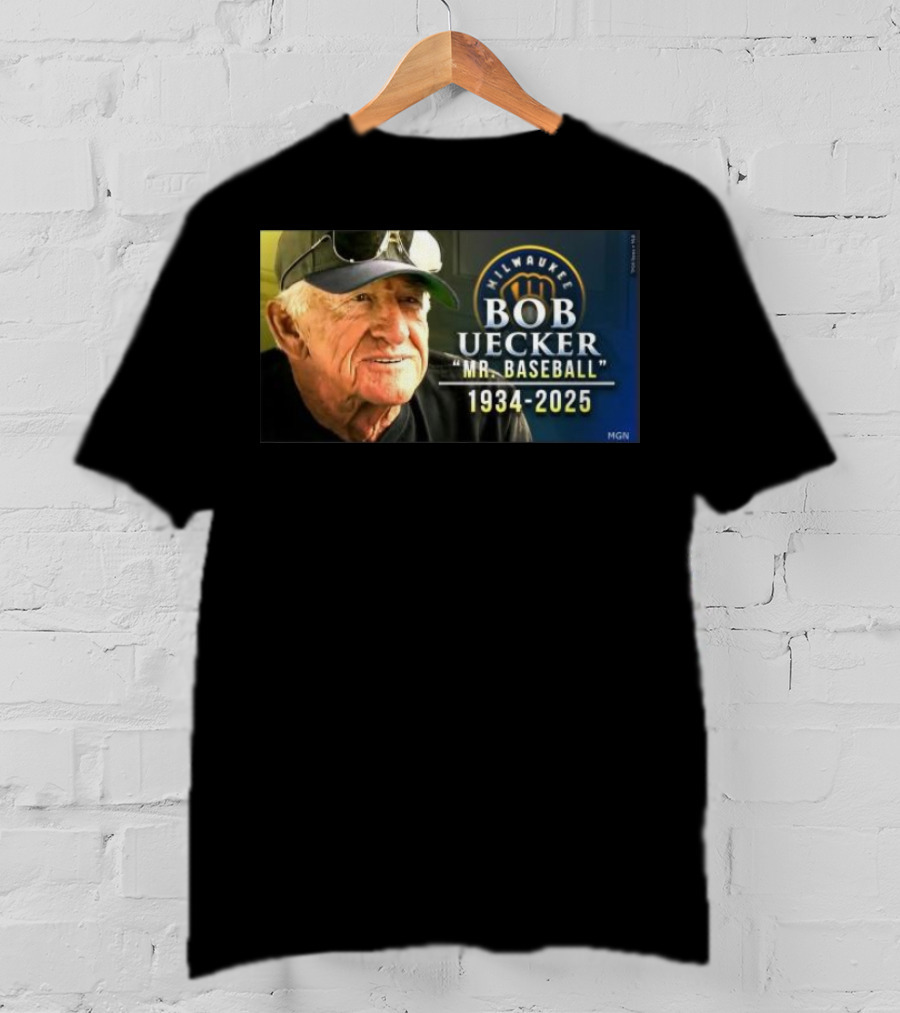 Milwaukee Brewers Bob Uecker Mr. Baseball 1934-2025 Tribute T-Shirt
