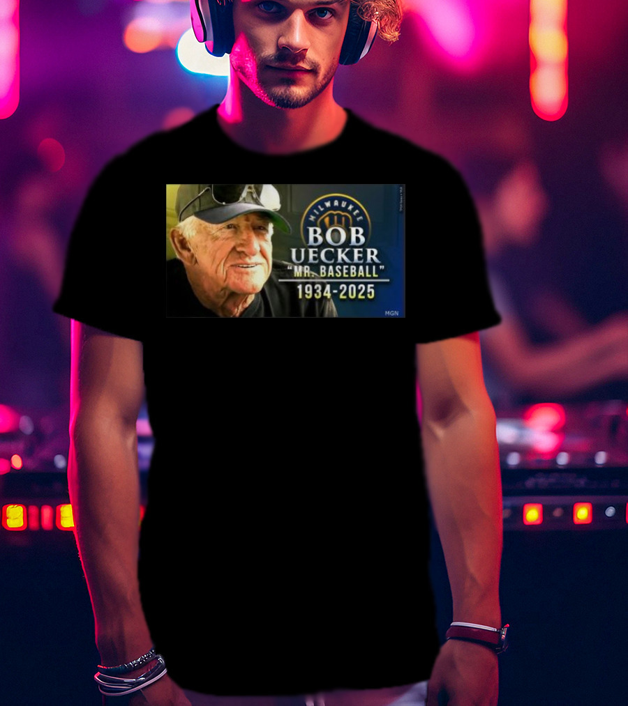 Milwaukee Brewers Bob Uecker Mr. Baseball 1934-2025 Tribute T-Shirt