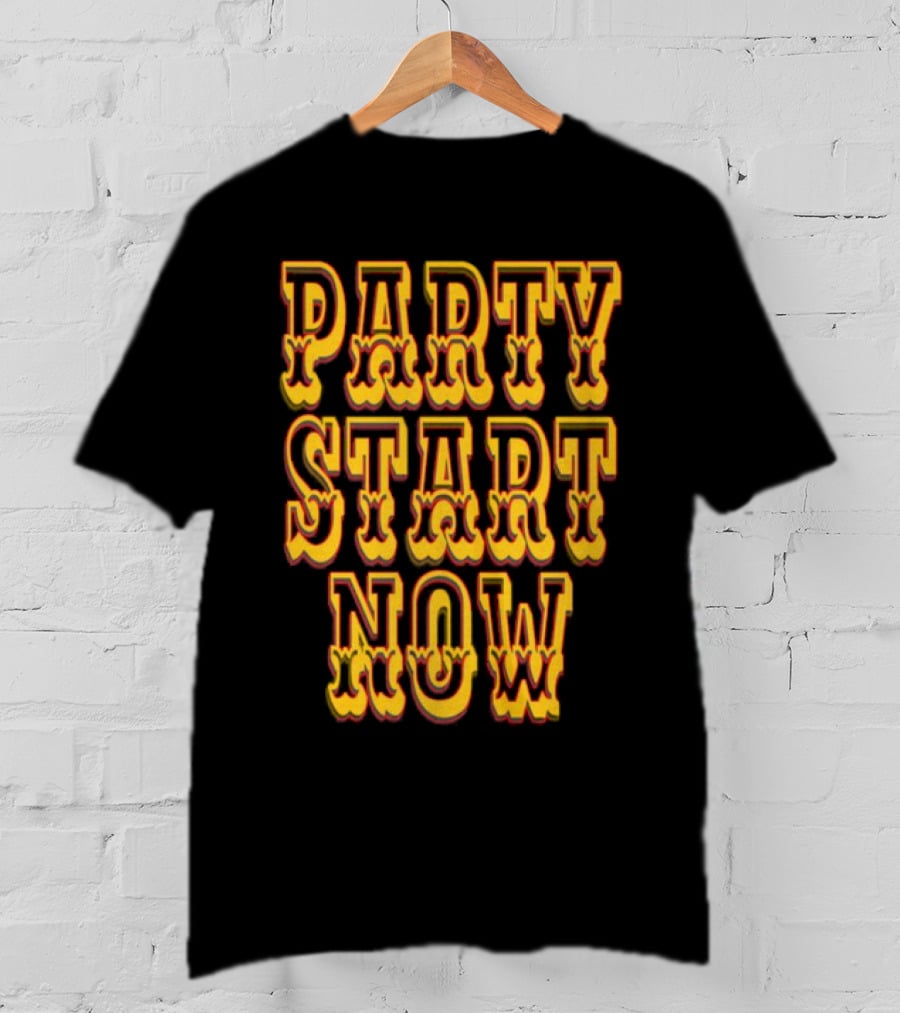 PARTY START NOW Bold Yellow Red Vintage Style T-Shirt