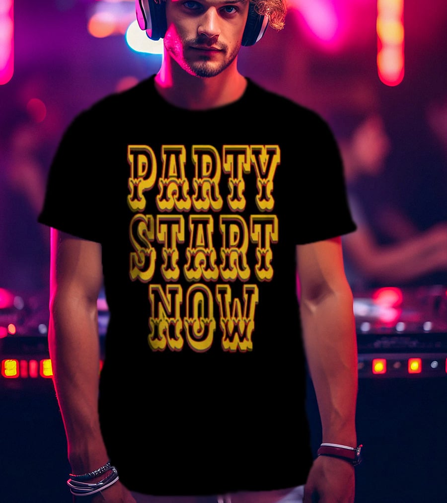 PARTY START NOW Bold Yellow Red Vintage Style T-Shirt