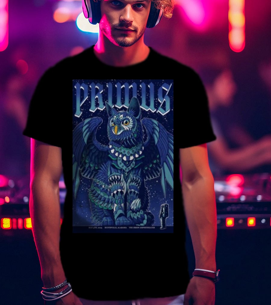 PRIMUS May 4 2025 Huntsville Alabama The Orion Amphitheater Owl Art T-Shirt