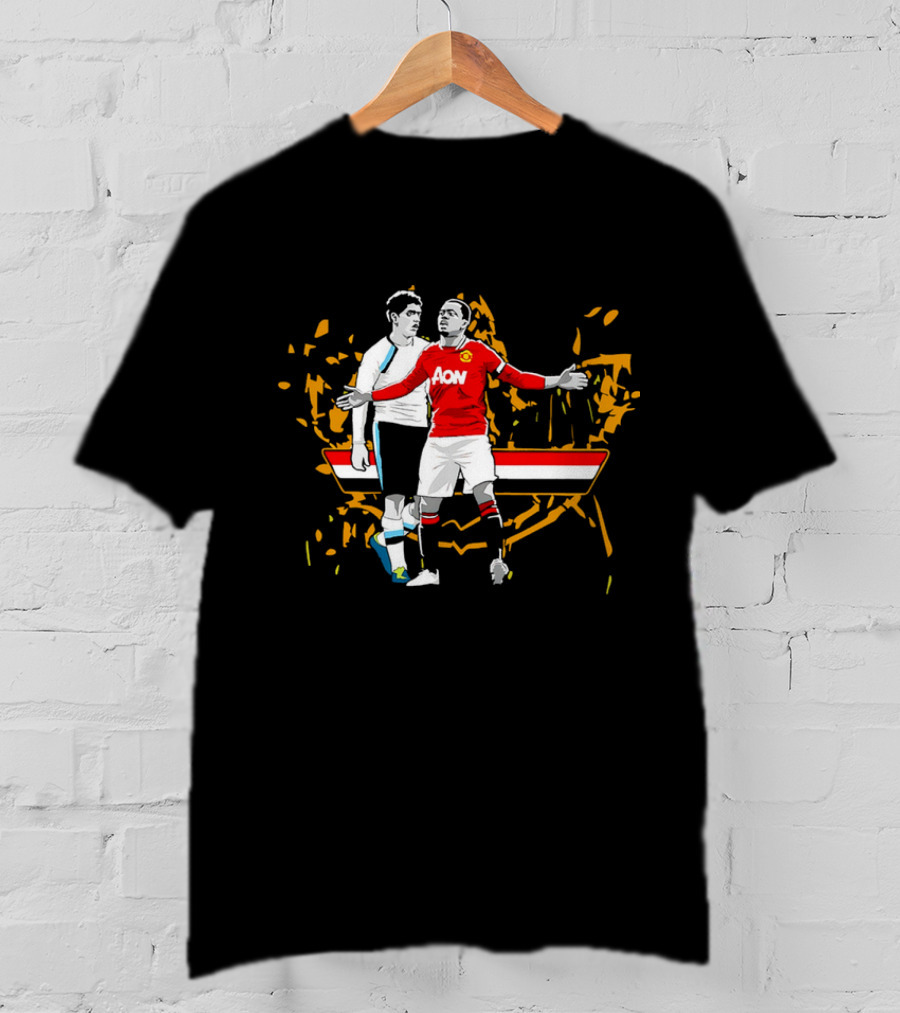 Patrice Evra Luis Suarez Caricature Cartoon AON Red And White Stripes T-Shirt