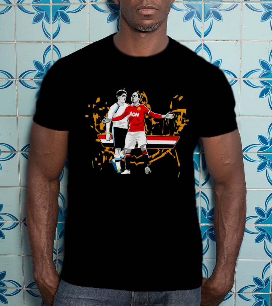 Patrice Evra Luis Suarez Caricature Cartoon AON Red And White Stripes T-Shirt