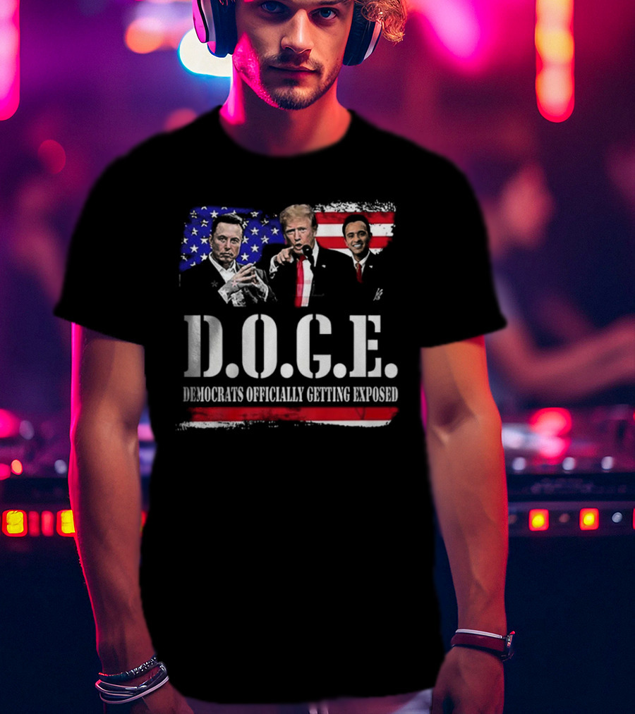 Patriot Pride Mens D.O.G.E Team Democrats Officially Getting Exposed USA Flag Icons T-Shirt