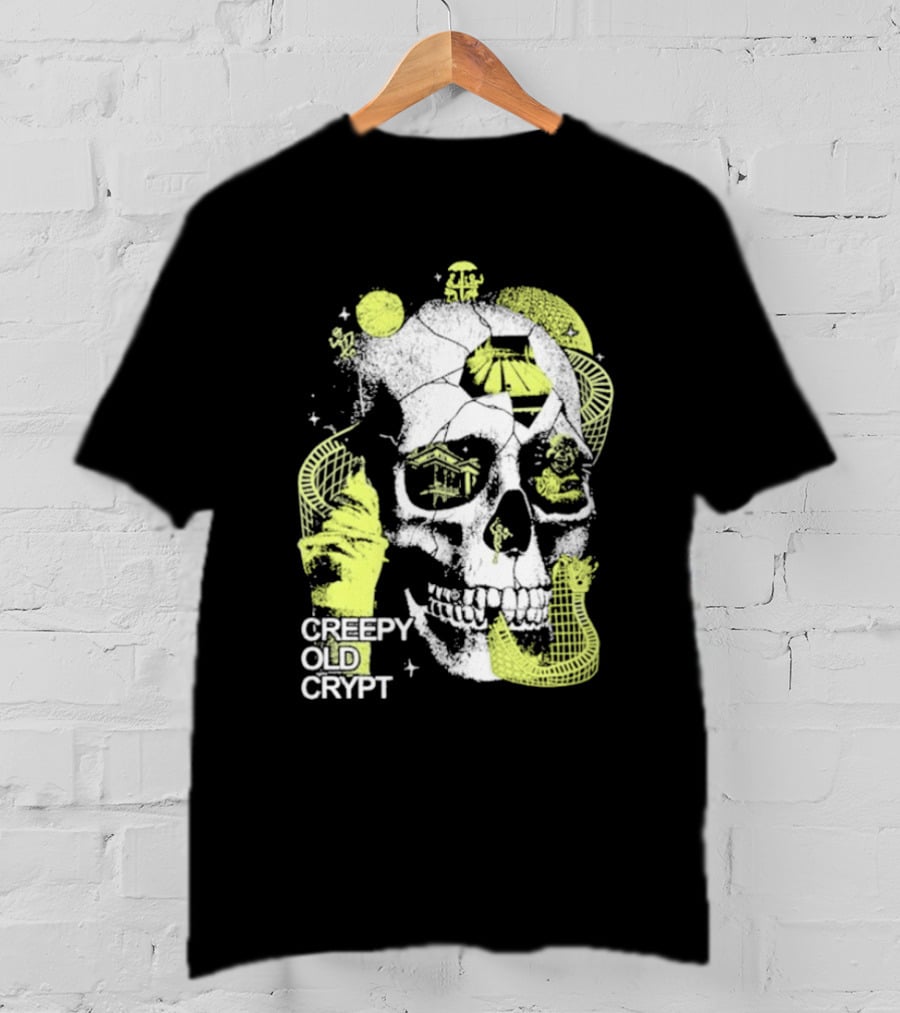 Rocco Botte Creepy Old Crypt Skull Neon Aesthetic T-Shirt