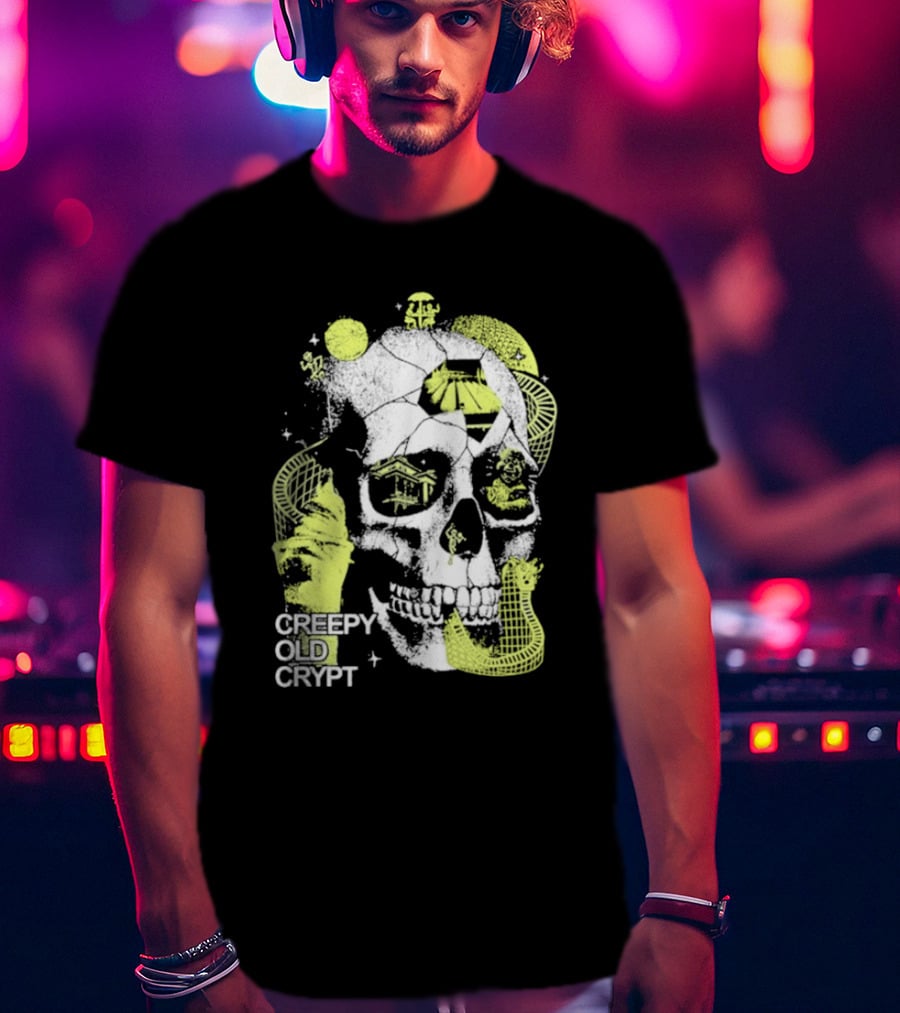 Rocco Botte Creepy Old Crypt Skull Neon Aesthetic T-Shirt