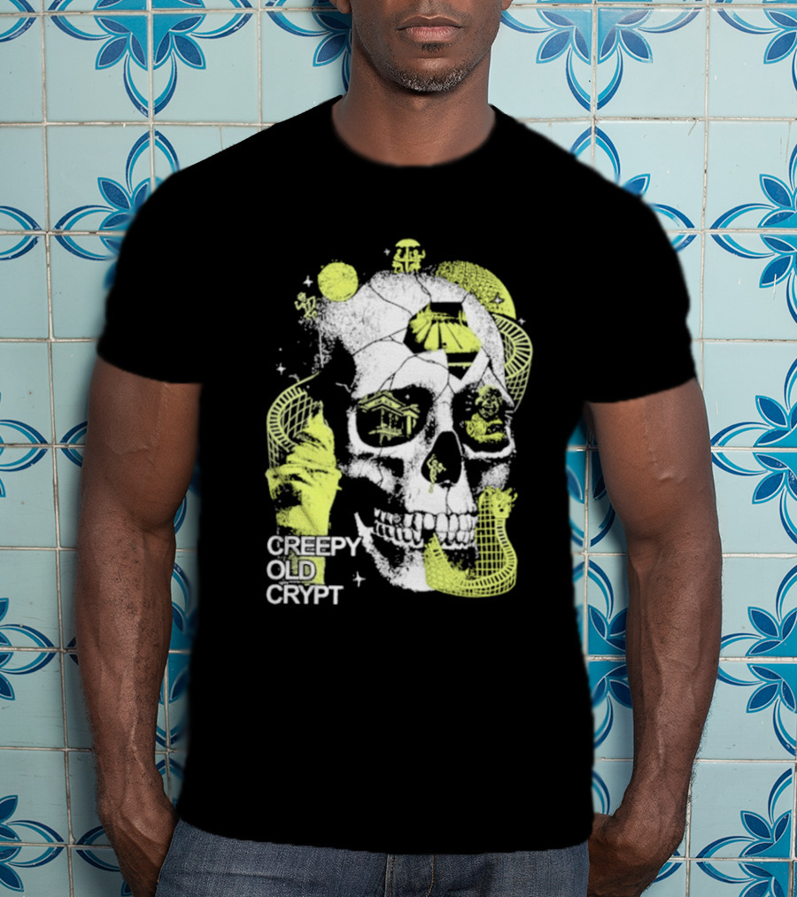 Rocco Botte Creepy Old Crypt Skull Neon Aesthetic T-Shirt