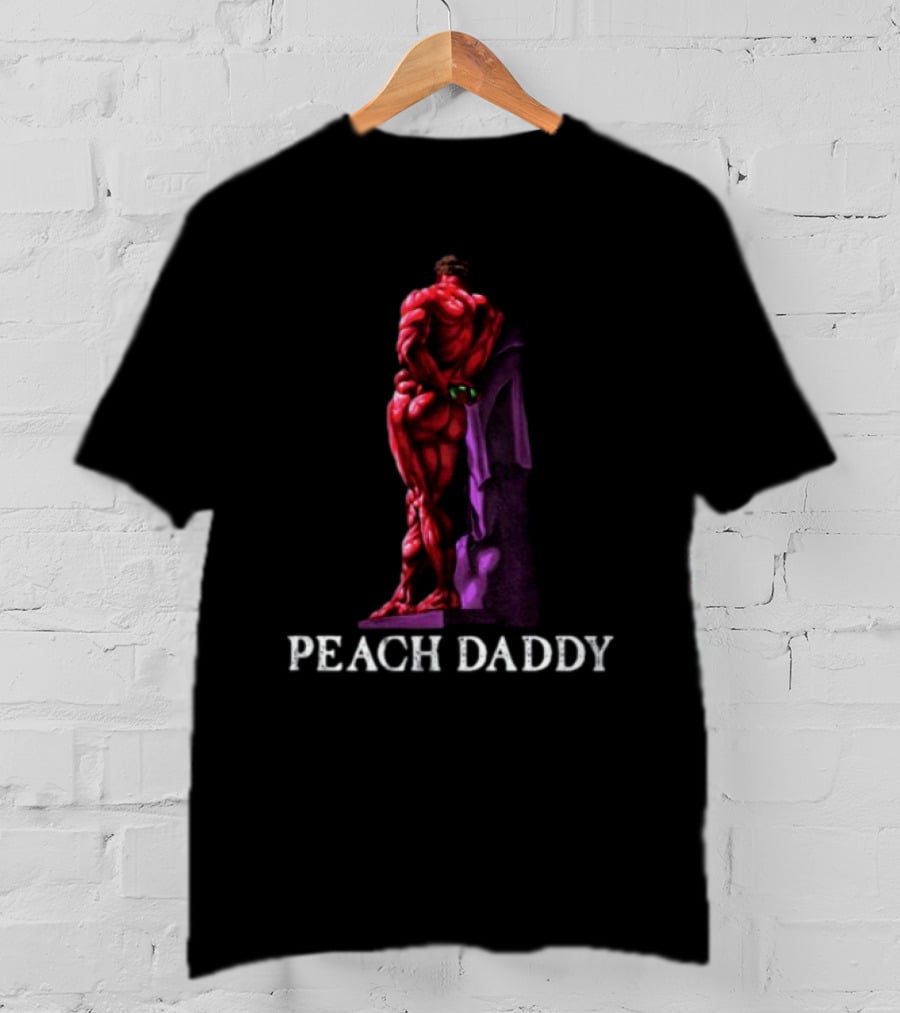 Raskolapparel Peach Daddy Muscle Statue With Purple Accent T-Shirt