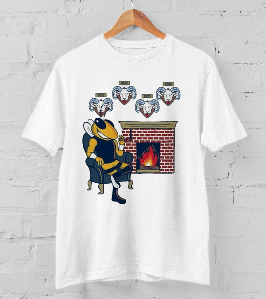 GT Mantel Pocket Yellow Jacket By Fireplace With Ram Trophies T-Shirt