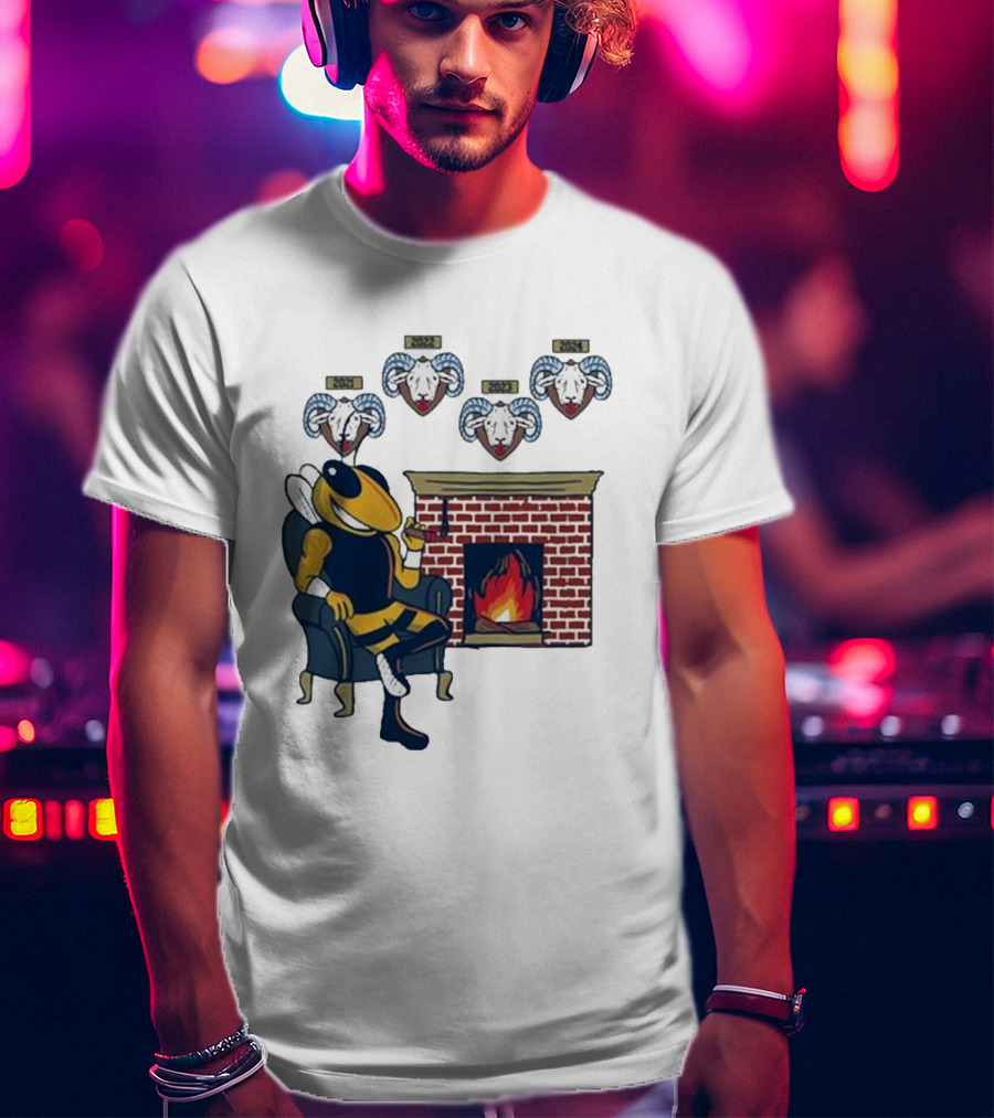 GT Mantel Pocket Yellow Jacket By Fireplace With Ram Trophies T-Shirt