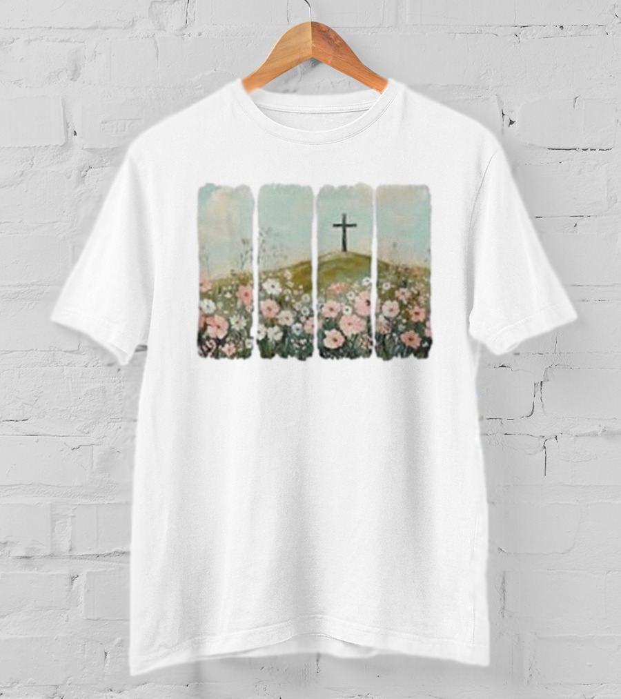 He Is Risen Christian Wildflower Cross Easter Women Girls T-Shirt