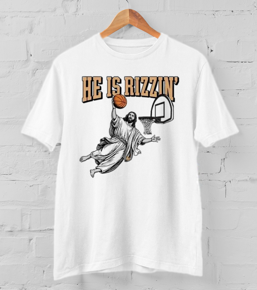 He Is Rizzin Jesus Dunk Basketball Retro Vintage Style T-Shirt