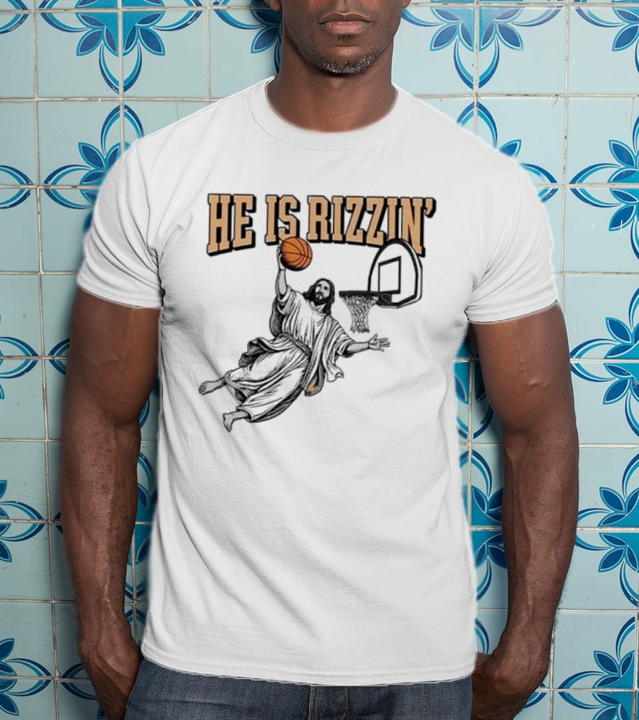He Is Rizzin Jesus Dunk Basketball Retro Vintage Style T-Shirt