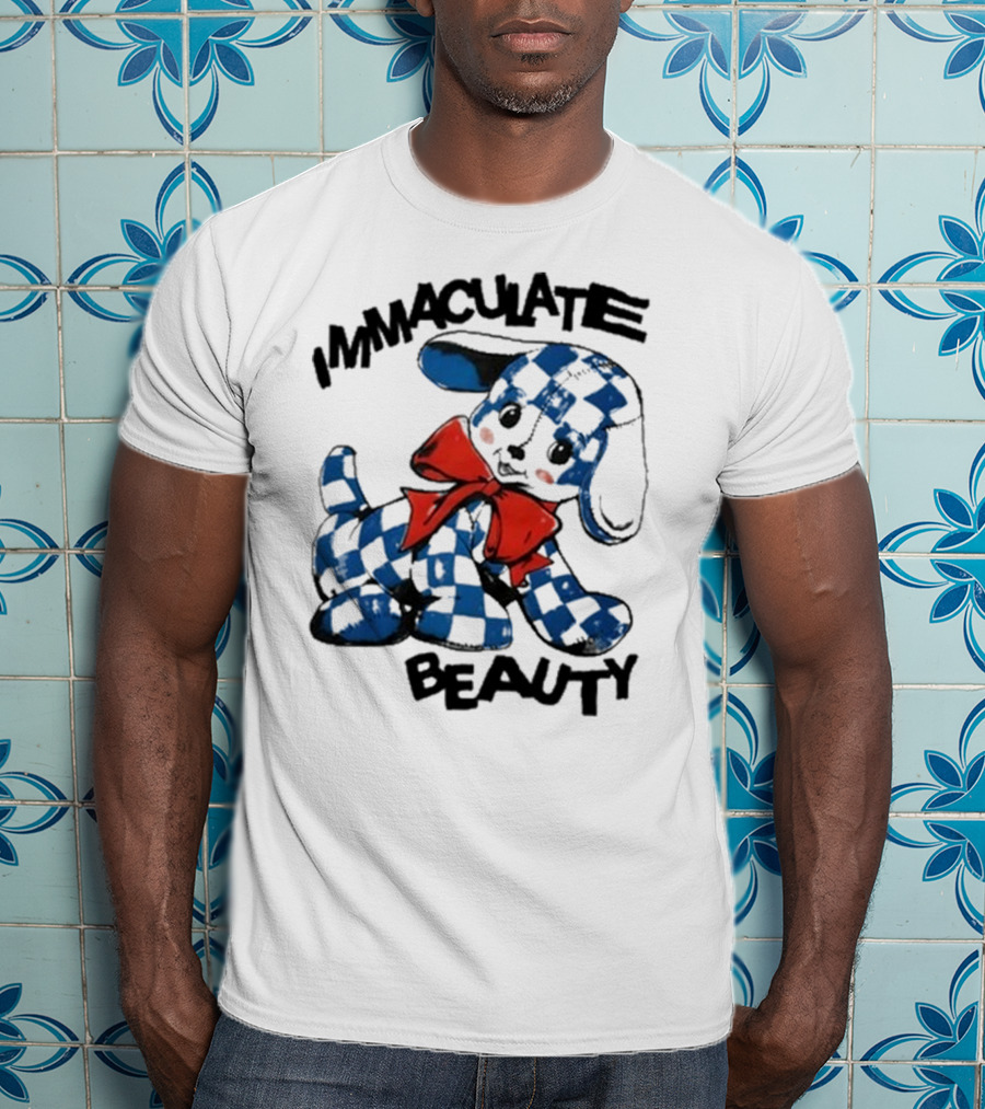 Henry Johnson Immaculate Beauty Blue Checkered Puppy Red Bow T-Shirt