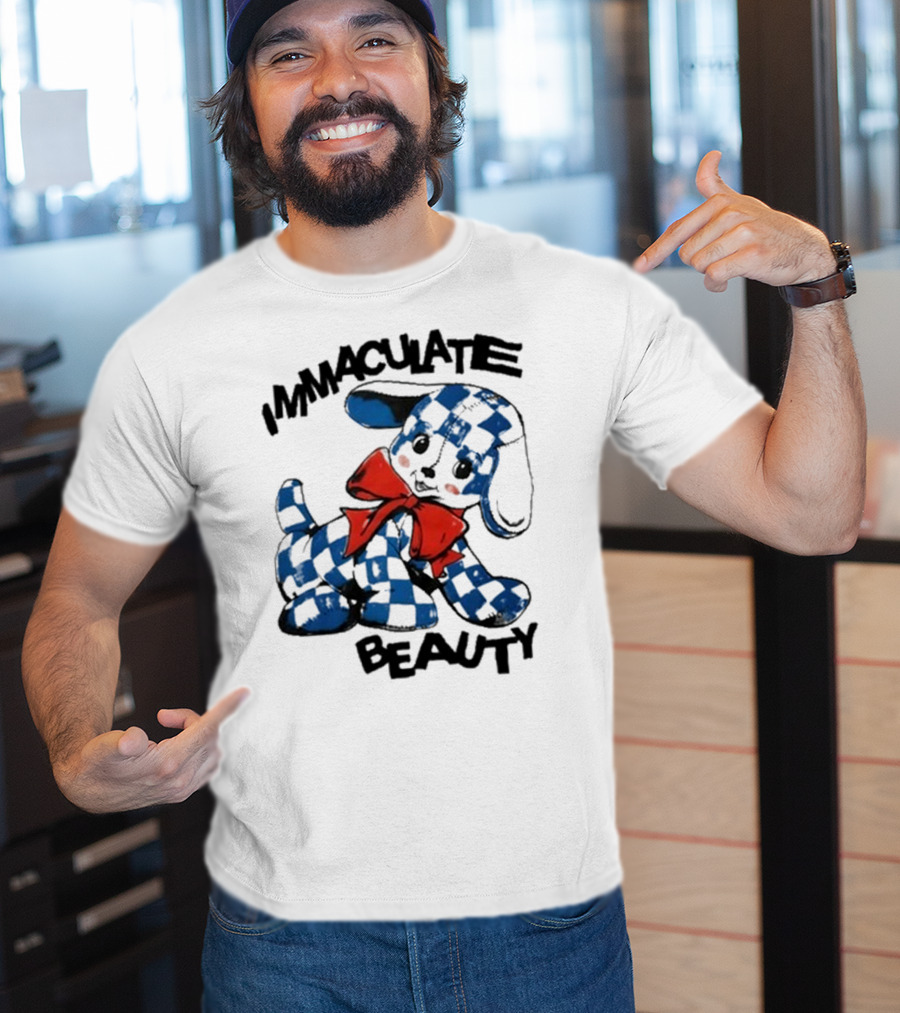 Henry Johnson Immaculate Beauty Blue Checkered Puppy Red Bow T-Shirt