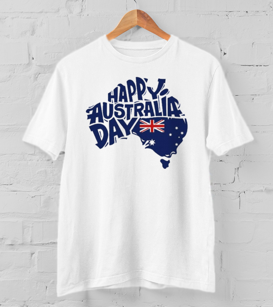 Happy Australia Day Map With Flag Inside Text T-Shirt