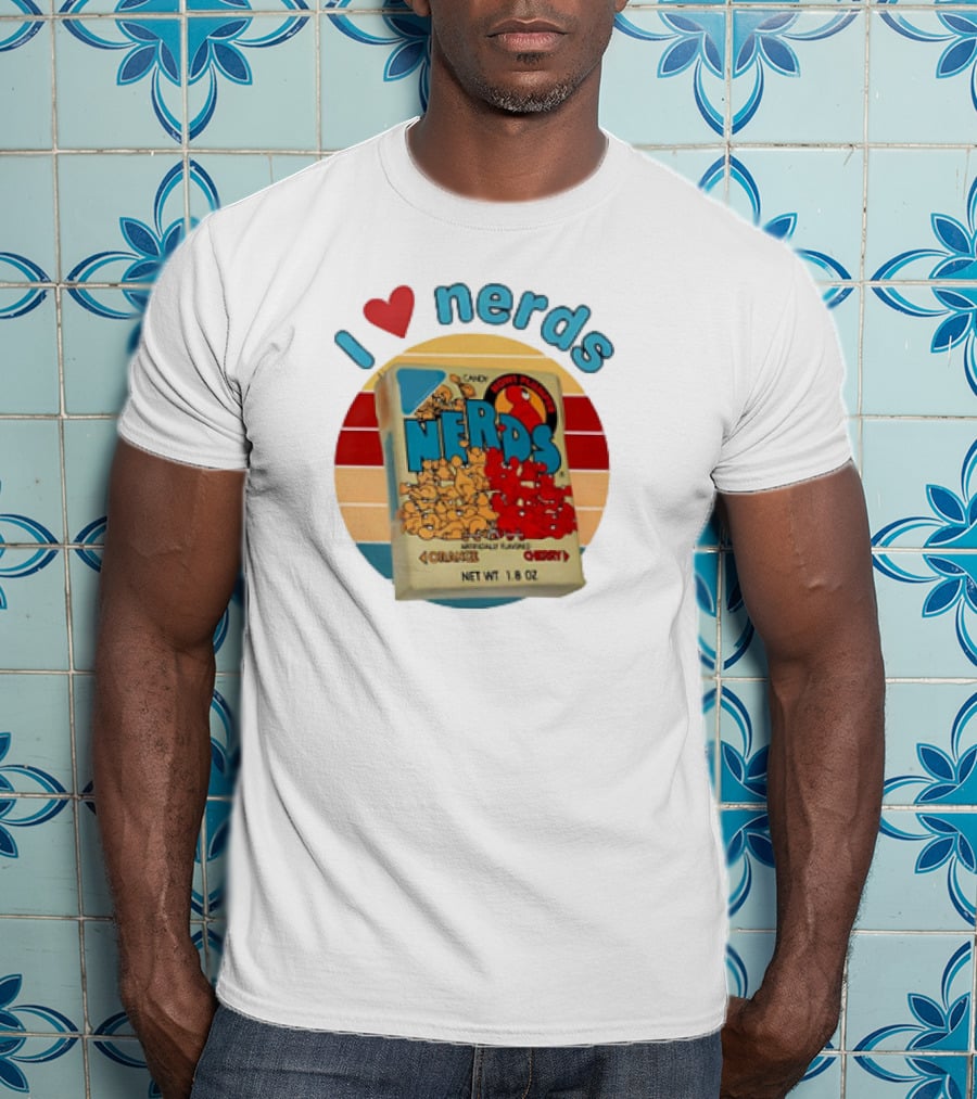I Love Nerds Candy Box Cherry Orange Vintage Retro Style T-Shirt