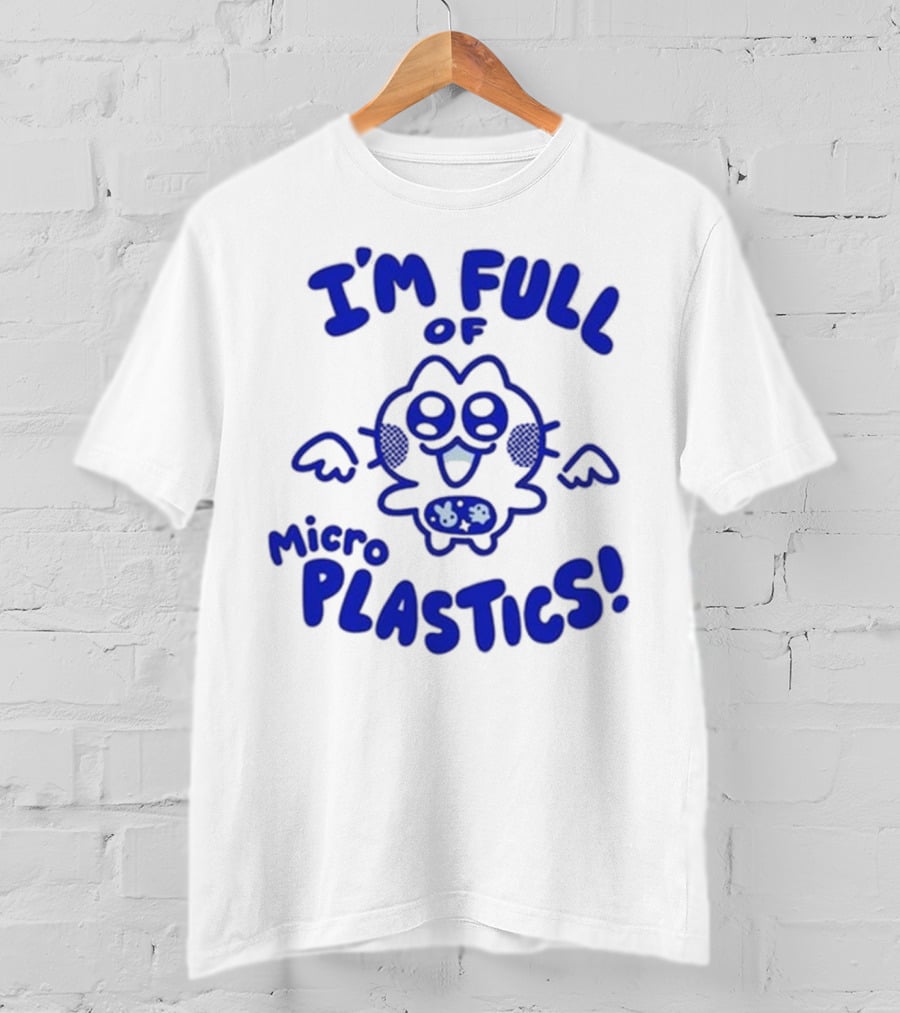 I'm Full Of Microplastics Funny Cartoon Character With Blue Outline T-Shirt