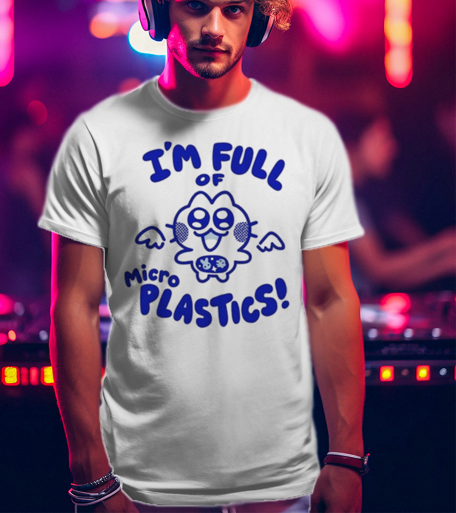 I'm Full Of Microplastics Funny Cartoon Character With Blue Outline T-Shirt