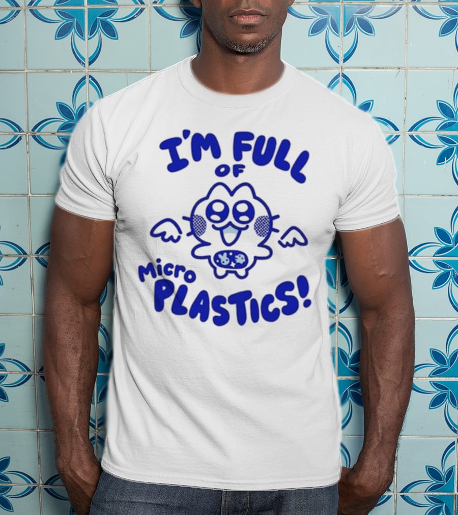 I'm Full Of Microplastics Funny Cartoon Character With Blue Outline T-Shirt