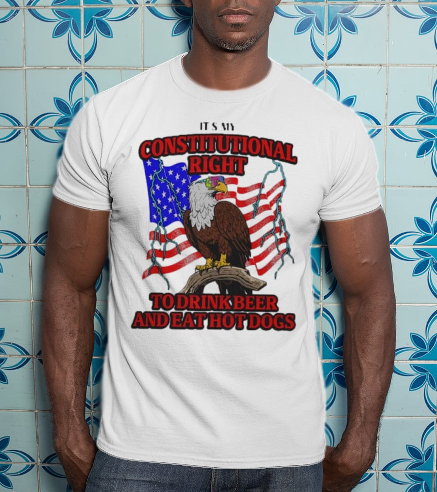 Constitutional Right Bald Eagle American Flag Drink Beer Eat Hot Dogs T-Shirt