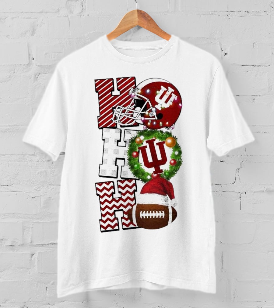 Indiana Hoosiers Football Christmas Game Day Ho Ho Ho Holiday Cheer T-Shirt
