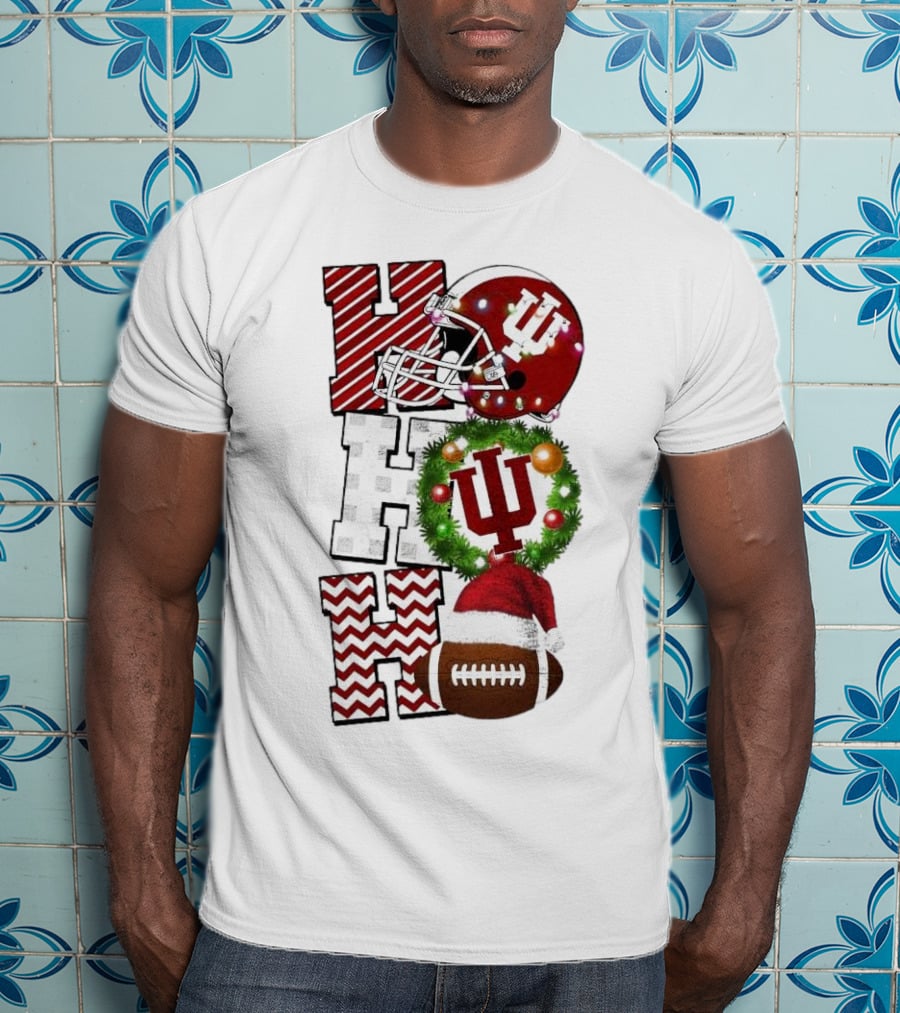 Indiana Hoosiers Football Christmas Game Day Ho Ho Ho Holiday Cheer T-Shirt