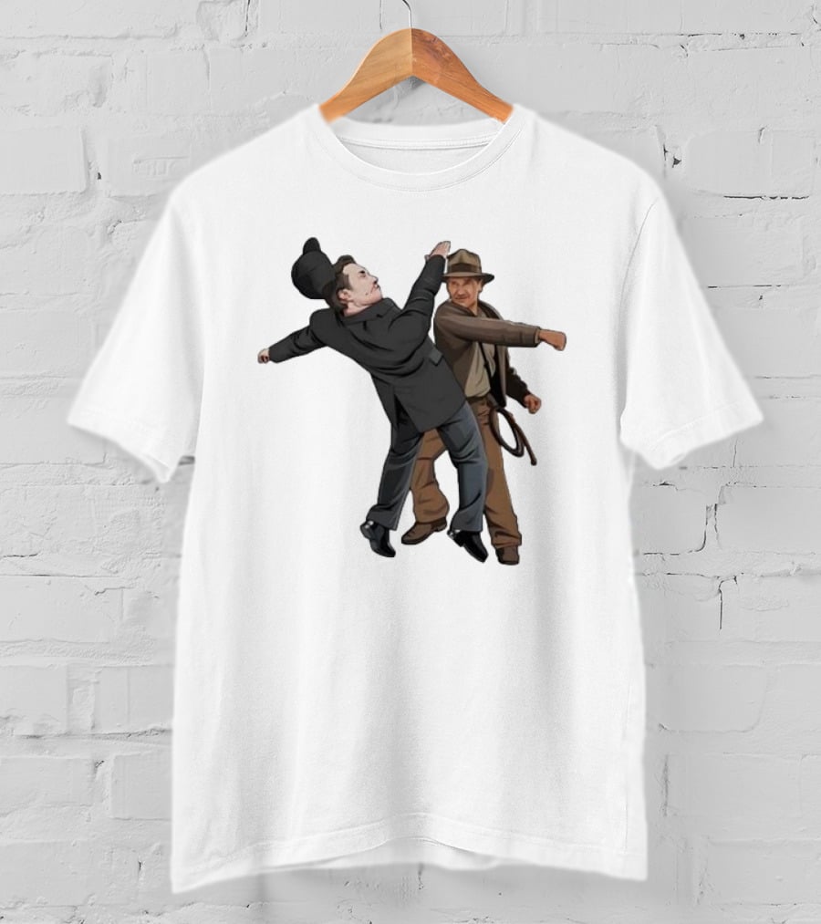 Indiana Jones Punching Elon Musk Salute Scene T-Shirt