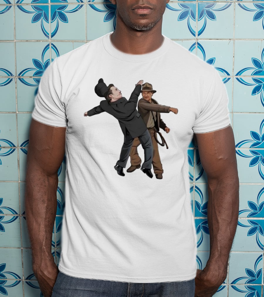 Indiana Jones Punching Elon Musk Salute Scene T-Shirt