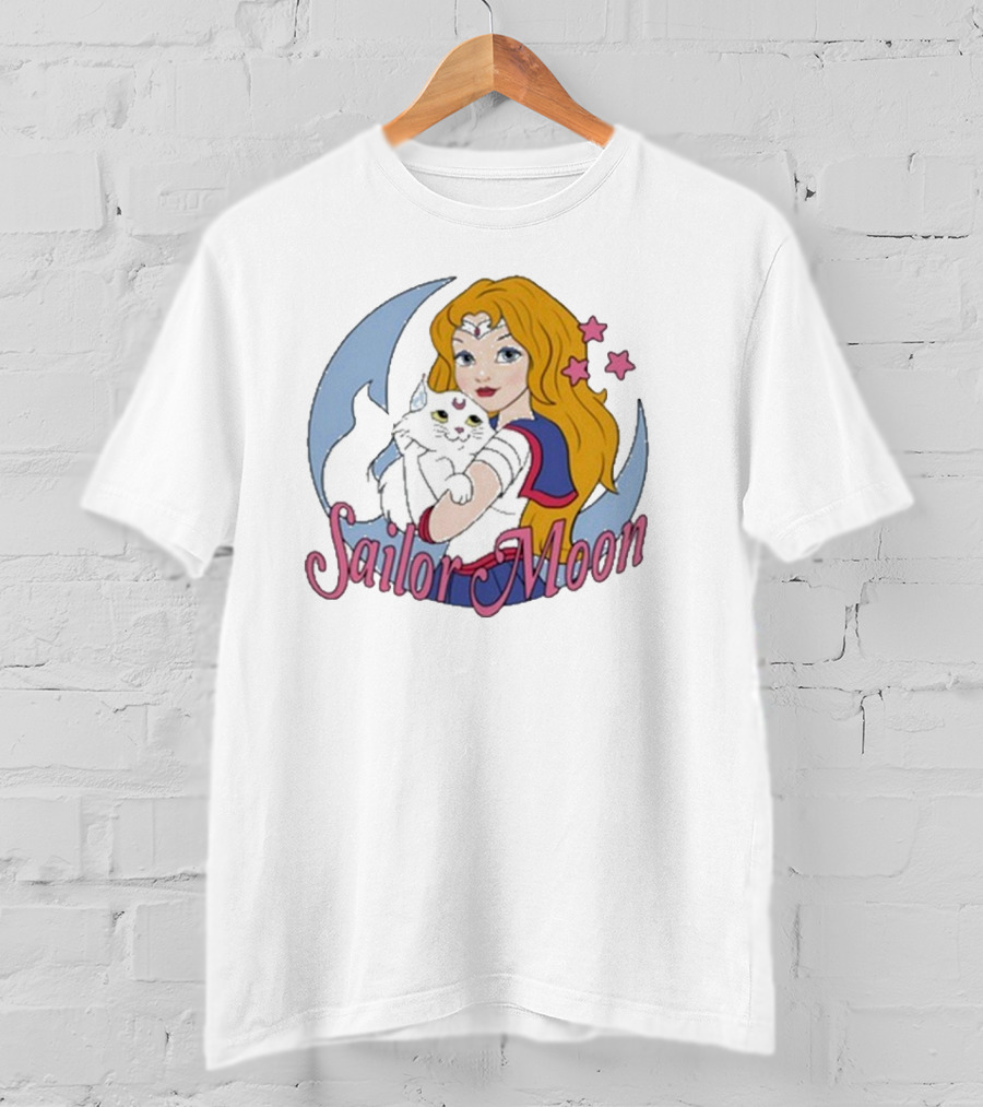 Sailor Moon Holding White Cat With Stars T-Shirt