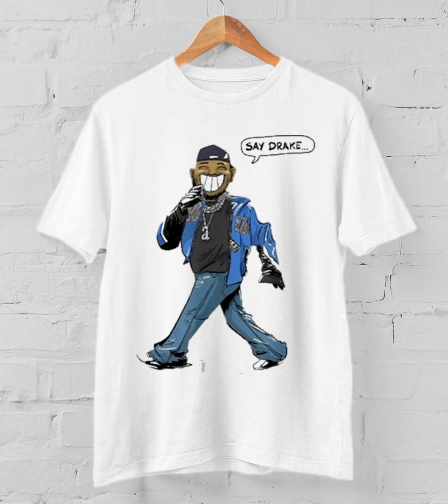 Kendrick Lamar Walking Cartoon With Baseball Cap And Blue Jacket T-Shirt