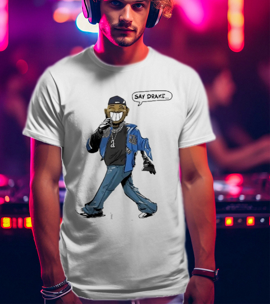 Kendrick Lamar Walking Cartoon With Baseball Cap And Blue Jacket T-Shirt