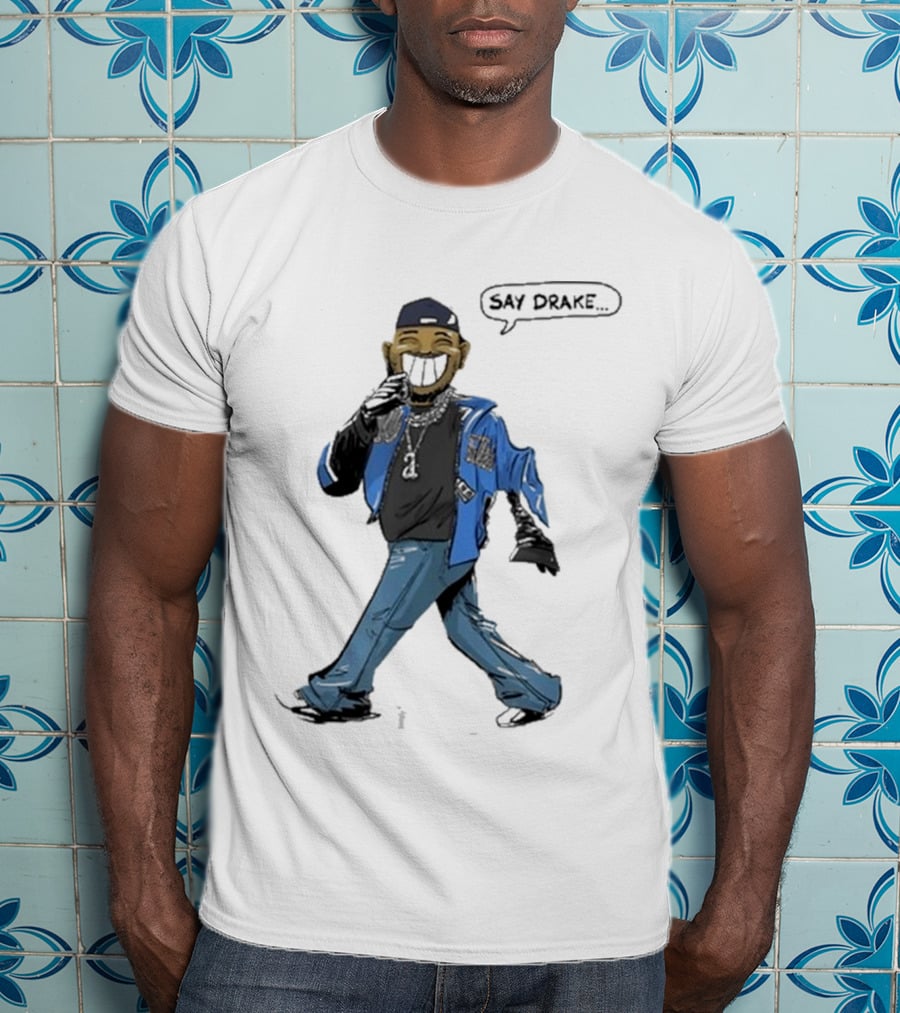 Kendrick Lamar Walking Cartoon With Baseball Cap And Blue Jacket T-Shirt