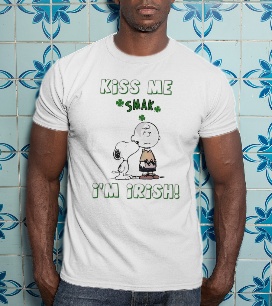 Kiss Me Smak I'm Irish With Iconic Cartoon Characters And Shamrocks T-Shirt
