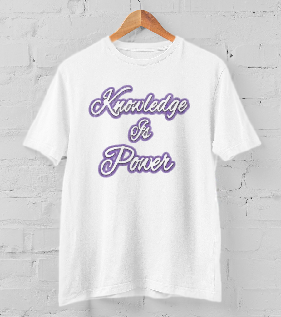 Knowledge Is Power Vintage Ringer Purple Script Fashion T-Shirt