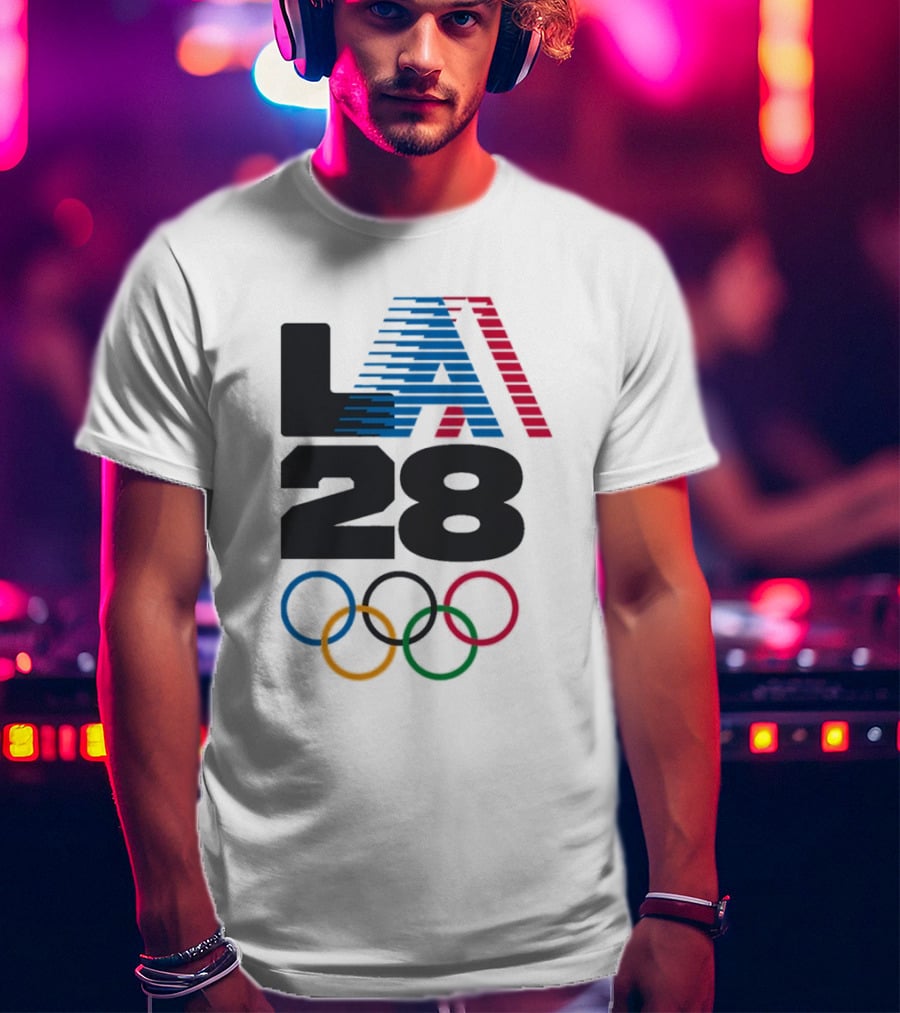 "LA 2028 Summer Olympics Retro Style With Olympic Rings" T-Shirt