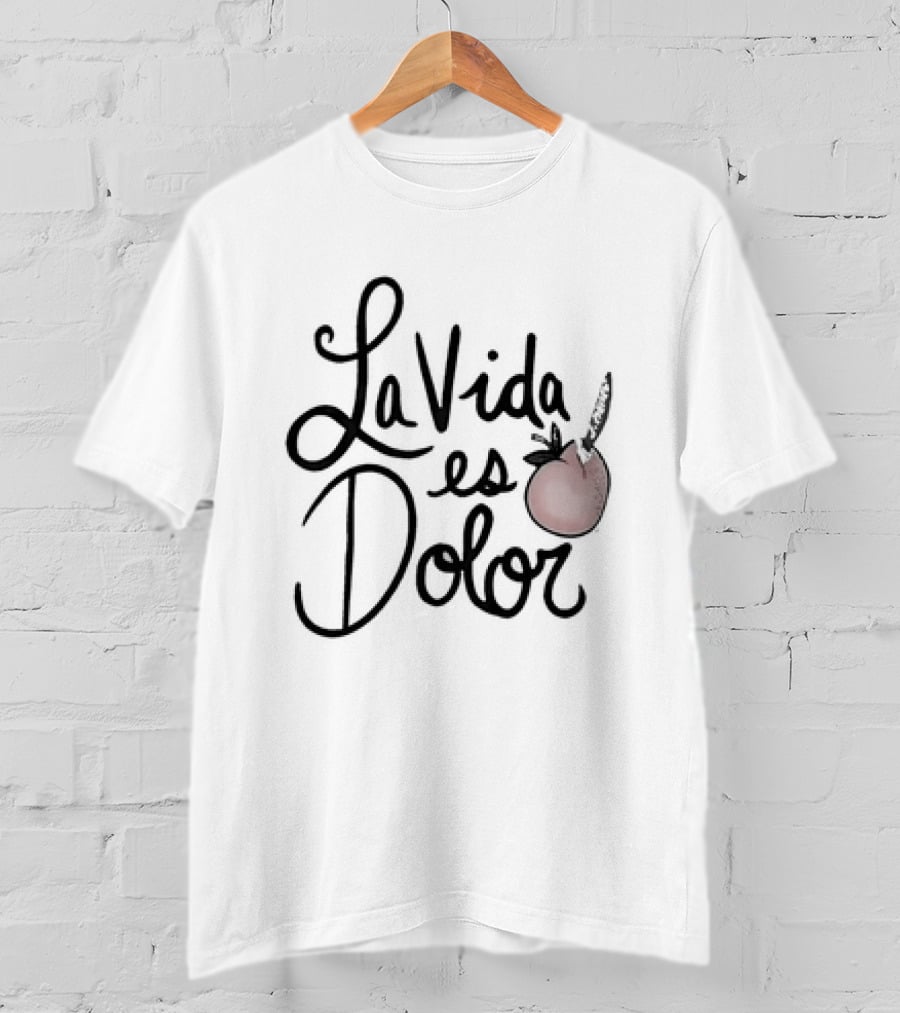 La Vida Es Dolor Red Heart Drawing T-Shirt