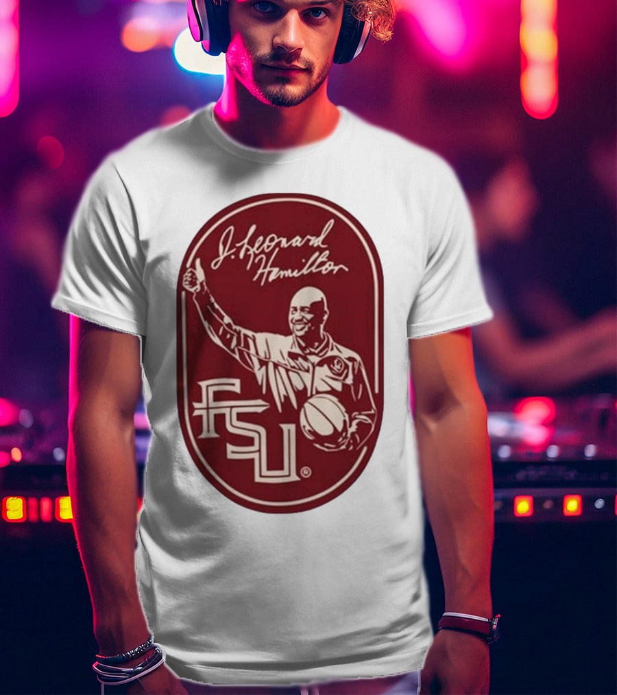 Leonard Hamilton FSU Basketball Coach With Ball And Signature T-Shirt